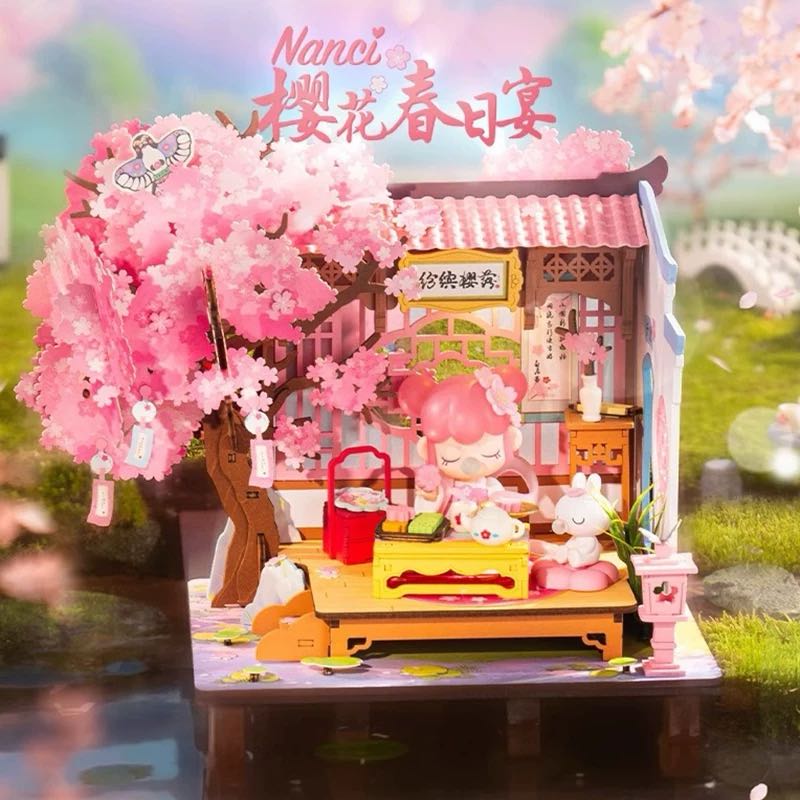 NANCI DIY MINIATURE Cherry Blossom Sunset Banquet HOUSE Diy Gift Box